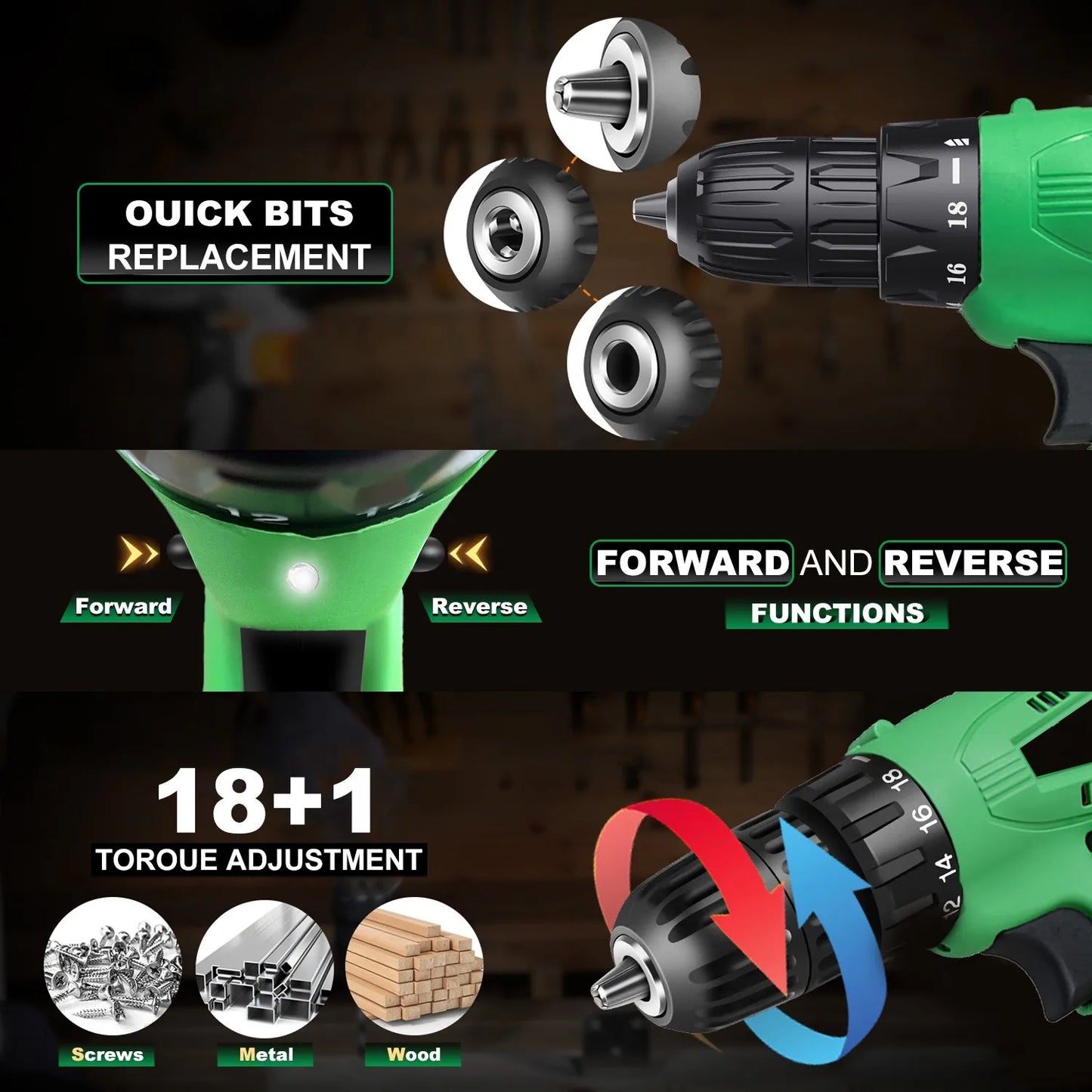 12V DIY Power Tools Single Speed Brushless Electric Screwdriver Drill with Keyless Chuck Cordless US Local Warehouse
