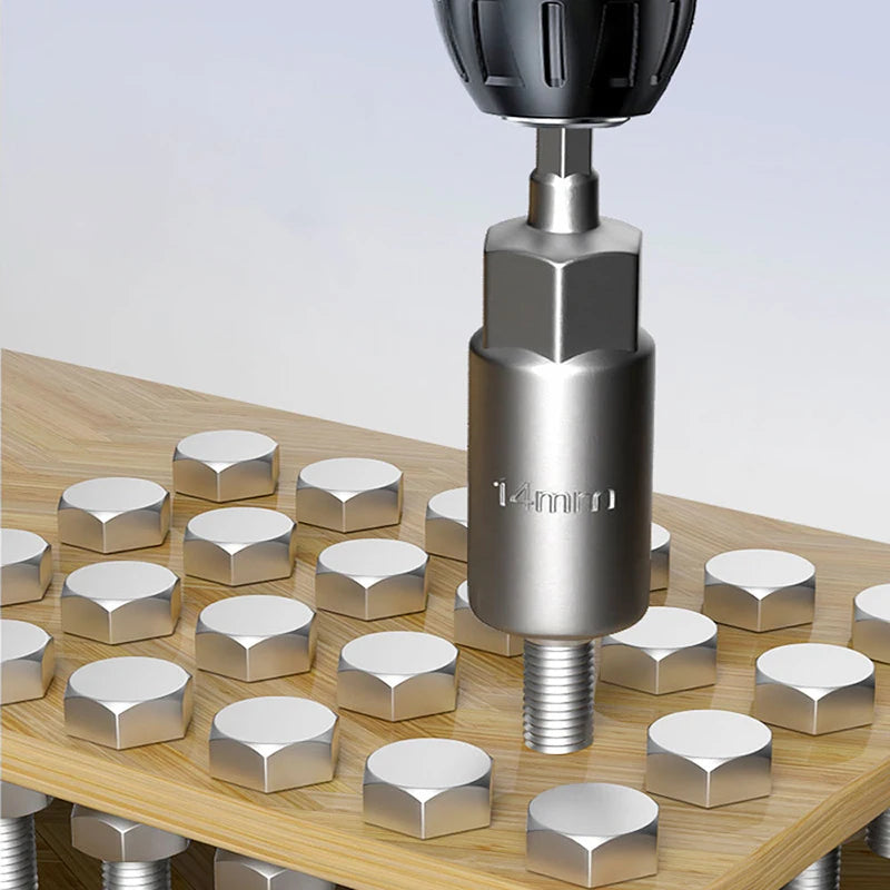 15-Piece 80mm Deep-Reach Power Nut Driver Drill Bit Set - 5.5-19mm Impact Socket Adapter with 6.35mm Hex Shank for Power Tools