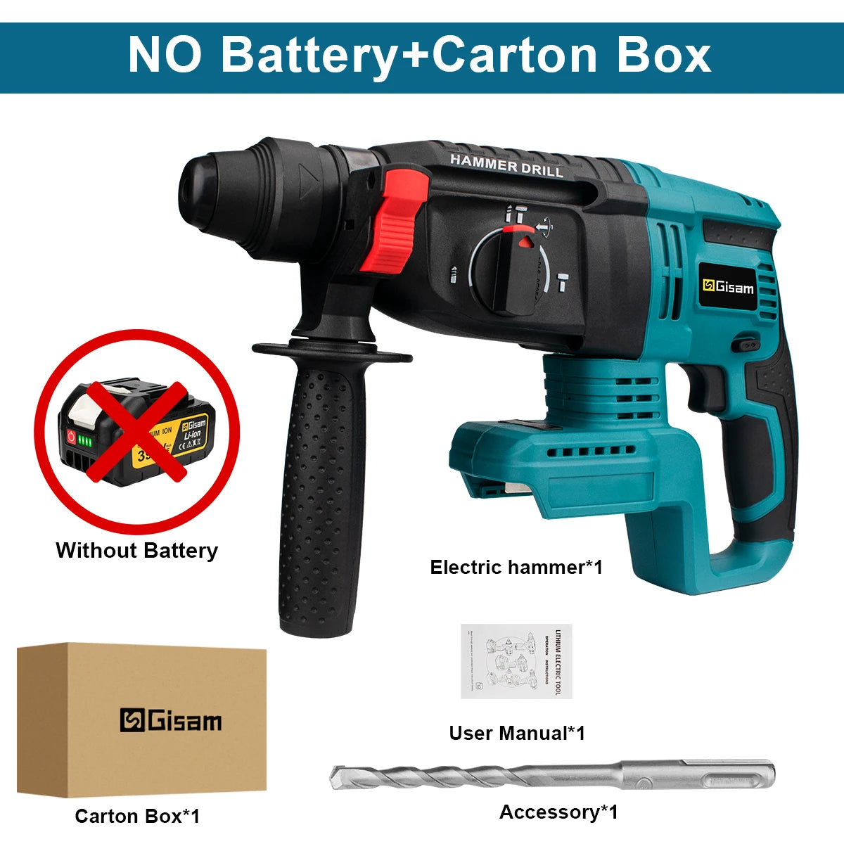 Gisam 26MM Brushless Electric Hammer Drill Multifunctional Cordless Rotary Hammer Impact Drill Power Tool For Makita 18V Battery
