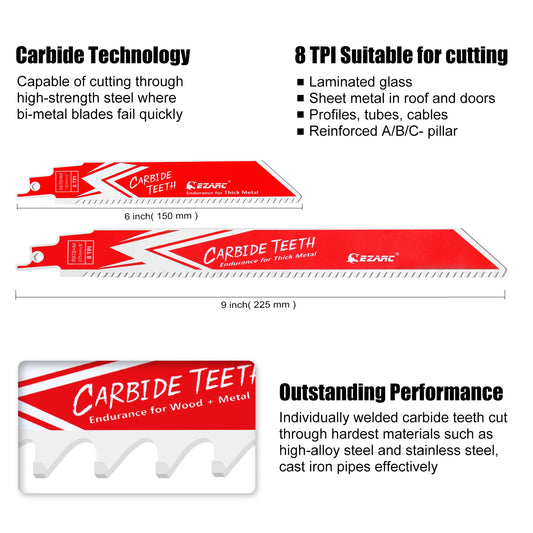 3-Piece 9-Inch Carbide-Tipped Sawzall Blades - Unstoppable power