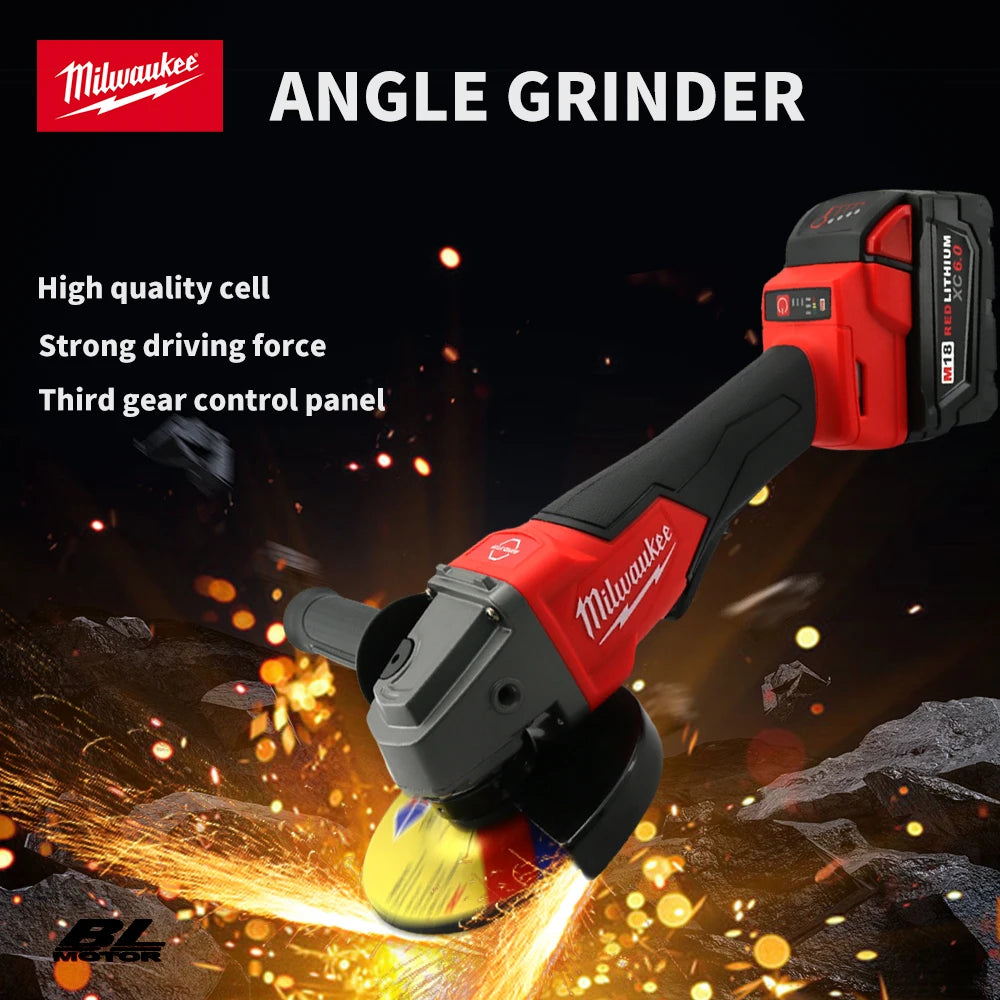 Milwaukee 100/125mm Brushless Angle Grinder Polishing Cutting Machine No-Lock Paddle Switch Electric Cordless Power Tools