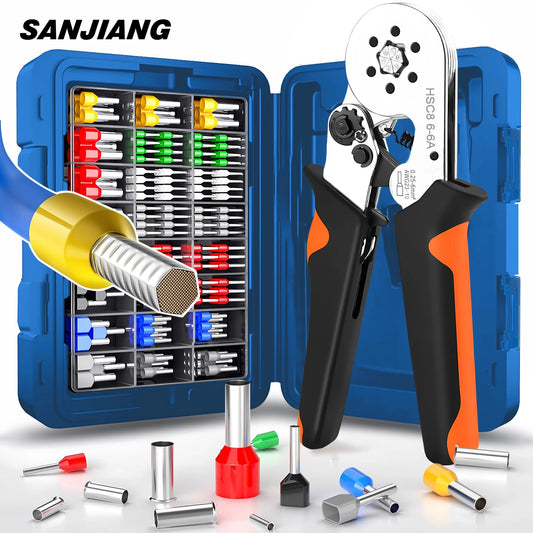 Tubular Ferrule Crimping Toolbag with Wire Connectors Self-adjustable Ratchet Wire Crimper for Electrical Wire Connectors Set