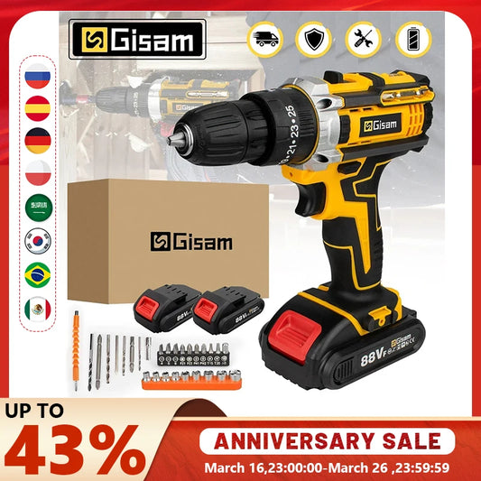Gisam 25+3 Torque Electric Screwdriver 2 Gears Cordless Electric Drill Multifunctional Wireless Power Driver Power Tool