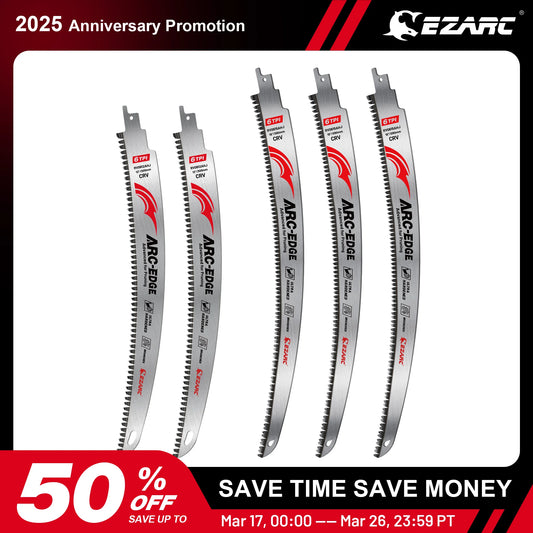 EZARC Japanese Teeth Reciprocating Saw Blade Set 5Pcs Arc Edge Wood Pruning SawBlades 6TPI for Tree Trimming Wood Cutting 12"15"