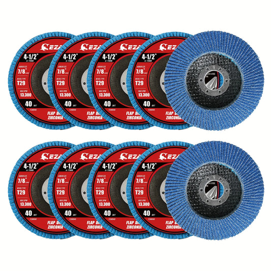 10-Piece Zirconia Flap Disc Set - 4-1/2 x 7/8-Inch Type 29 Grinding Wheels, 80 Grit, for Stainless Steel, Cast Iron, and Sheet Metal
